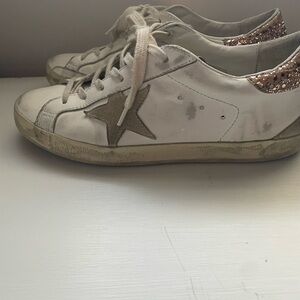 Golden Goose White Sneakers with Peach-Pink Glitter Heel
